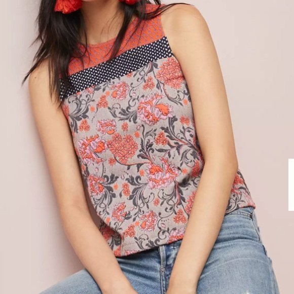 Meadow Rue by Anthropologie Sleeveless Floral Embroidered Blouse Size Medium - Picture 1 of 6